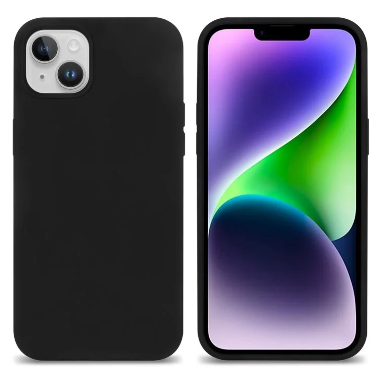 Für iPhone 14 Solid Silicone Phone Case kompatibel mit MagSafe, Fiber Lining Cushion Anti-Scratch Protective Cover - Schwarz