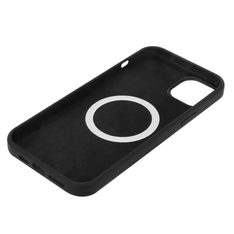 Für iPhone 14 Solid Silicone Phone Case kompatibel mit MagSafe, Fiber Lining Cushion Anti-Scratch Protective Cover - Schwarz