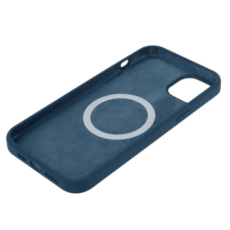 For iPhone 14 Solid Silicone Phone Case Kompatibel med MagSafe, Fiberforinger Pude Anti-skrab Beskyttelsesdæksel - Blå
