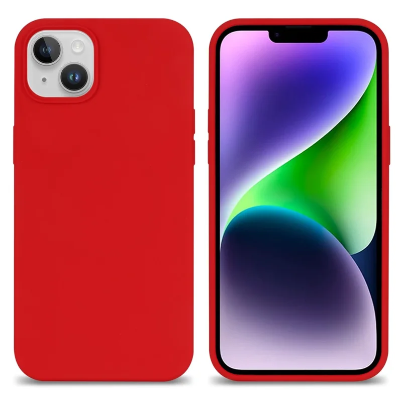 For iPhone 14 Solid Silicone Phone Case Compatible with MagSafe, Fiber Lining Cushion Anti-Scratch Protective Cover - Red