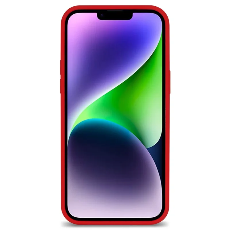For iPhone 14 Solid Silicone Phone Case Compatible with MagSafe, Fiber Lining Cushion Anti-Scratch Protective Cover - Red