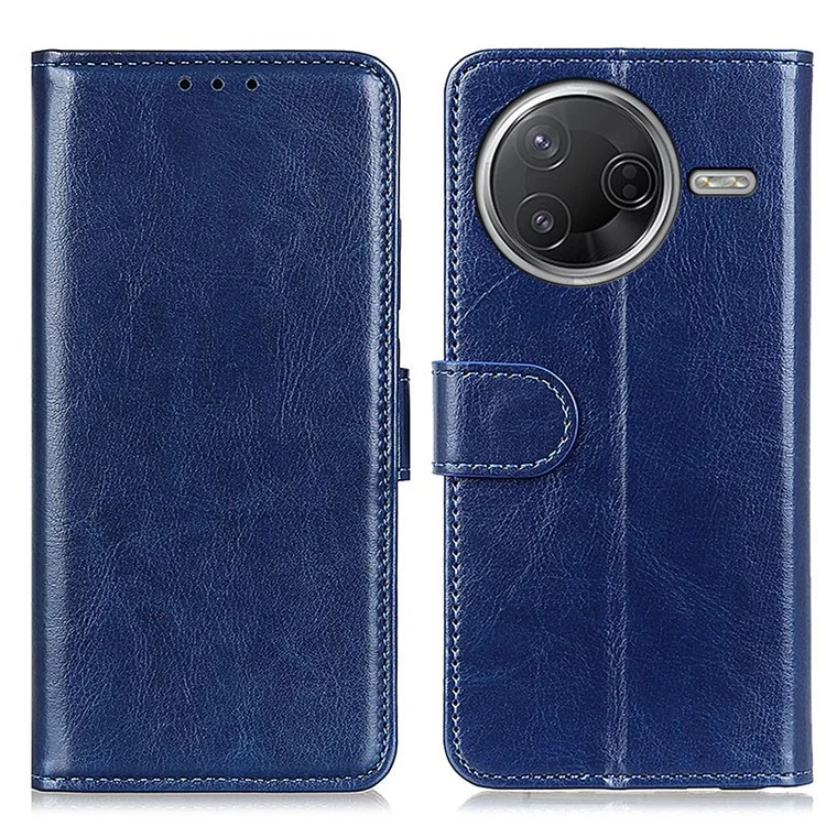 Capa para Xiaomi Poco F7 Pro 5G em Couro PU com Textura de Cavalo Selvagem e Suporte para Celular - Azul