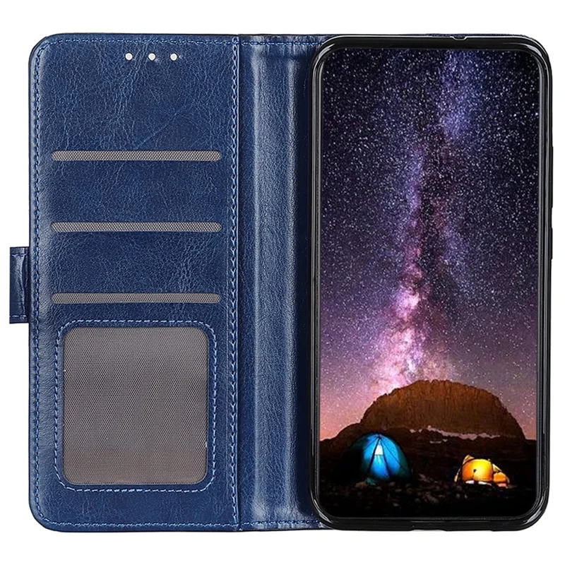 Capa para Xiaomi Poco F7 Pro 5G em Couro PU com Textura de Cavalo Selvagem e Suporte para Celular - Azul