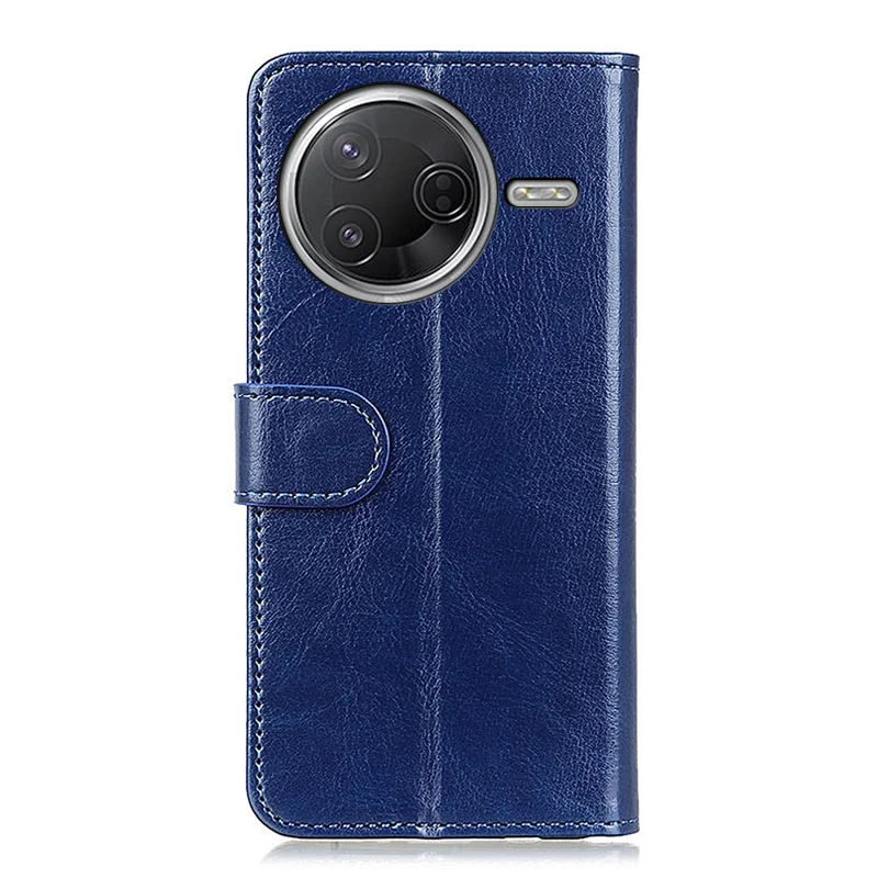 Capa para Xiaomi Poco F7 Pro 5G em Couro PU com Textura de Cavalo Selvagem e Suporte para Celular - Azul