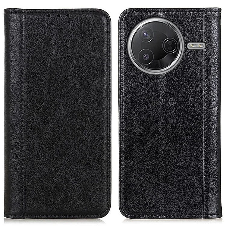 Standhülle für Xiaomi Poco F7 Pro 5G / F7 Ultra 5G / Redmi K80 Pro 5G / K80 5G Geteilte Lederhülle mit Litschitextur als Geldbörsen-Handyhülle - Schwarz