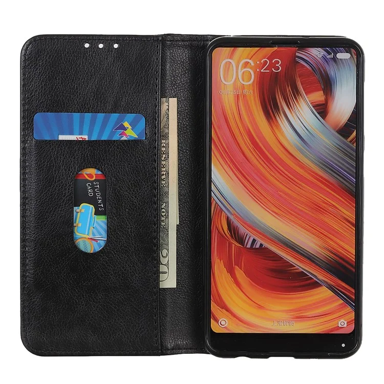 Standhülle für Xiaomi Poco F7 Pro 5G / F7 Ultra 5G / Redmi K80 Pro 5G / K80 5G Geteilte Lederhülle mit Litschitextur als Geldbörsen-Handyhülle - Schwarz