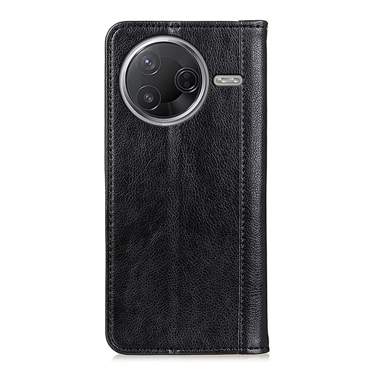 Standhülle für Xiaomi Poco F7 Pro 5G / F7 Ultra 5G / Redmi K80 Pro 5G / K80 5G Geteilte Lederhülle mit Litschitextur als Geldbörsen-Handyhülle - Schwarz