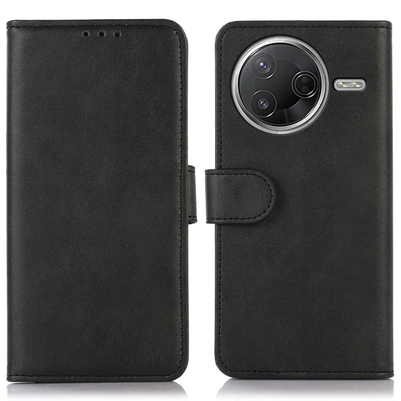 Etui skórzane z portfelem i podstawką, faktura skóry krowiej, na Xiaomi Poco F7 Pro 5G / Redmi K80 5G / F7 Ultra 5G / Redmi K80 Pro 5G – Czarny