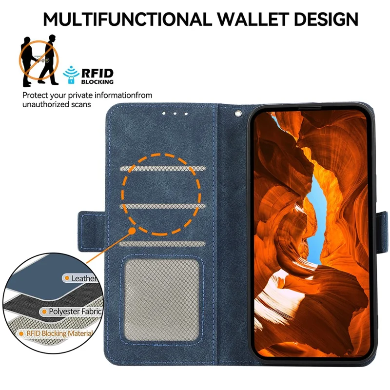 ABEEL For Honor 400 Lite 5G Case PU Leather Folio Stand View RFID Blocking Phone Cover - Blue