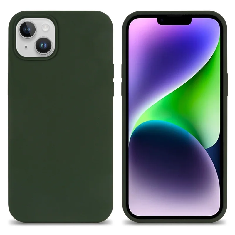 For iPhone 14 Plus Magnetic Solid Silicone Case Compatible with MagSafe, Fiber Lining Shock Resistant Phone Shell Cover - Army Green