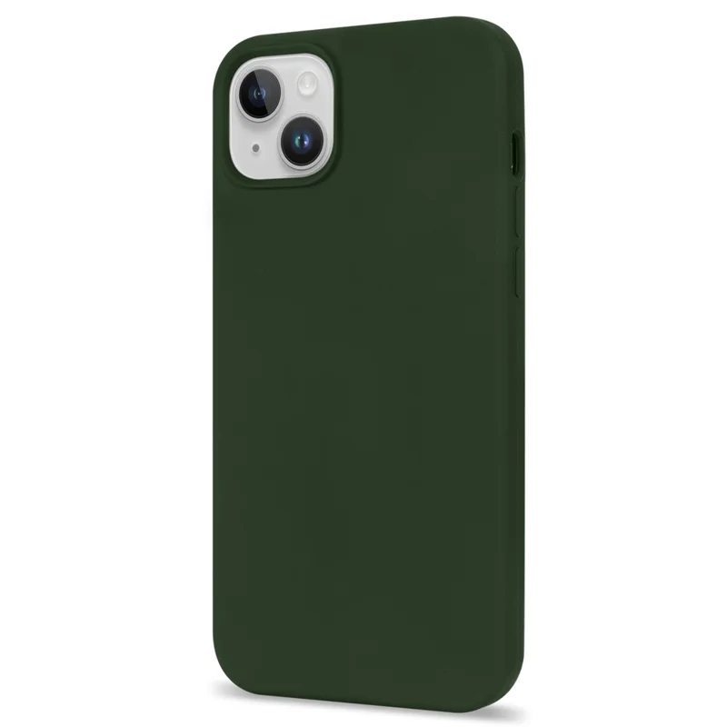For iPhone 14 Plus Magnetic Solid Silicone Case Compatible with MagSafe, Fiber Lining Shock Resistant Phone Shell Cover - Army Green