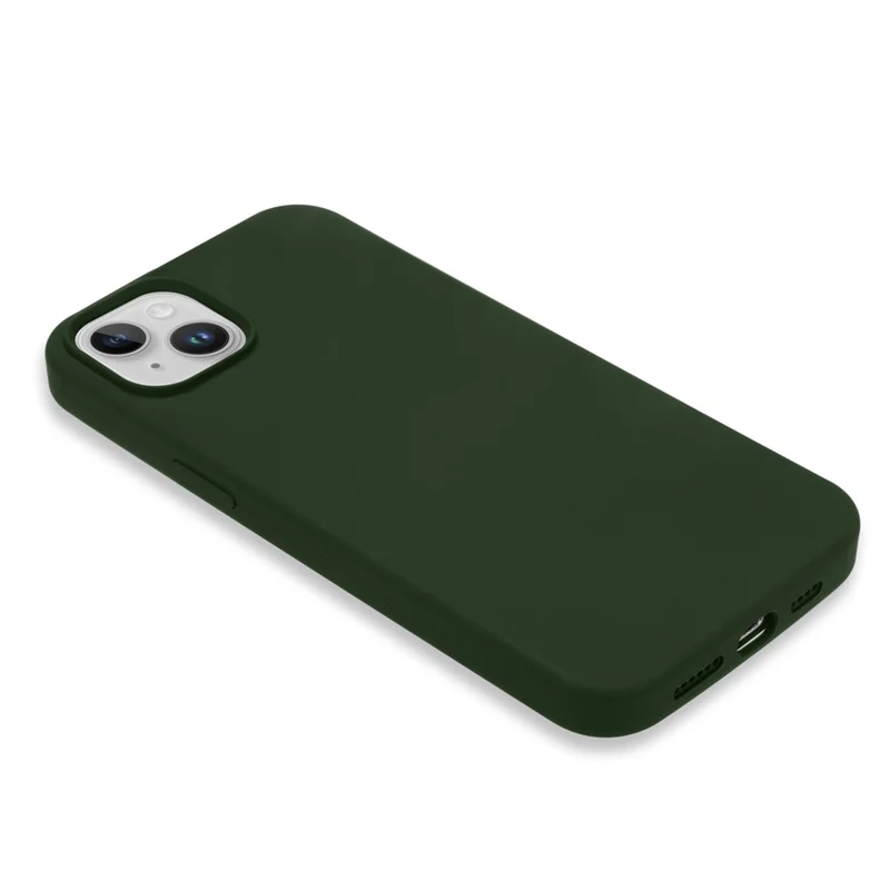 For iPhone 14 Plus Magnetic Solid Silicone Case Compatible with MagSafe, Fiber Lining Shock Resistant Phone Shell Cover - Army Green