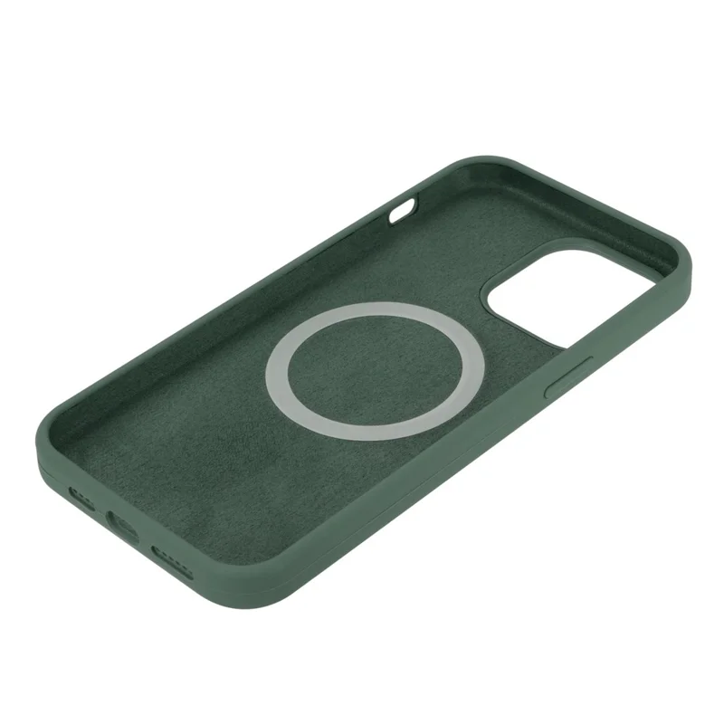 For iPhone 14 Pro Magnetic Slim Case Compatible with MagSafe, Shock Resistant Solid Silicone Phone Cover with Fiber Lining - Grass Green