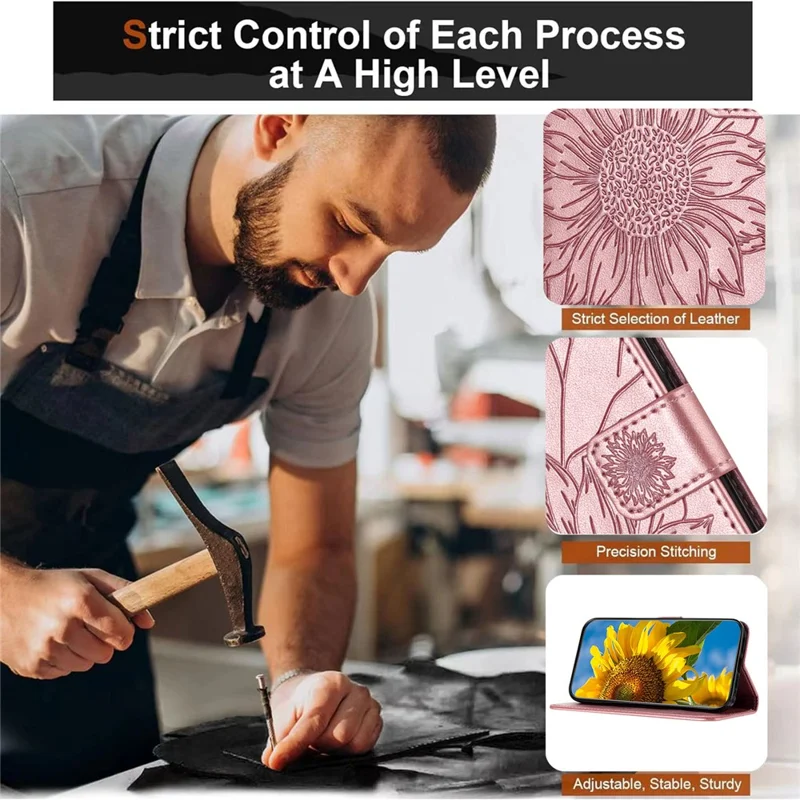 For iPhone 17e / 16e Case Sunflower Imprinted Wallet Stand Folio Flip Leather Cover - Rose Gold