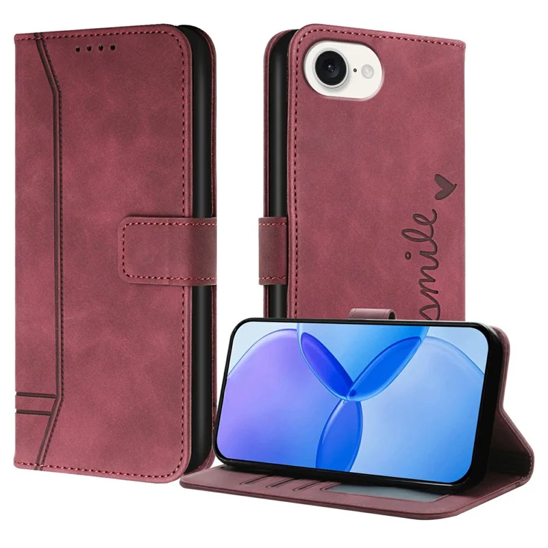 For iPhone 16e Leather Case Envelope Texture Wallet Stand Shockproof Phone Cover - Wine Red