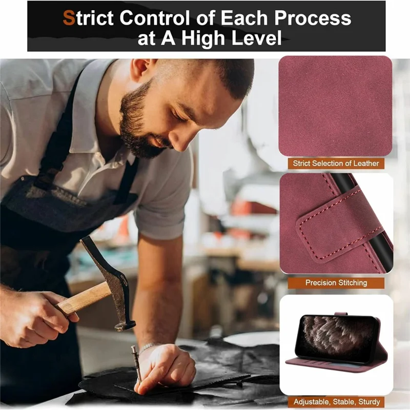 For iPhone 16e Leather Case Envelope Texture Wallet Stand Shockproof Phone Cover - Wine Red