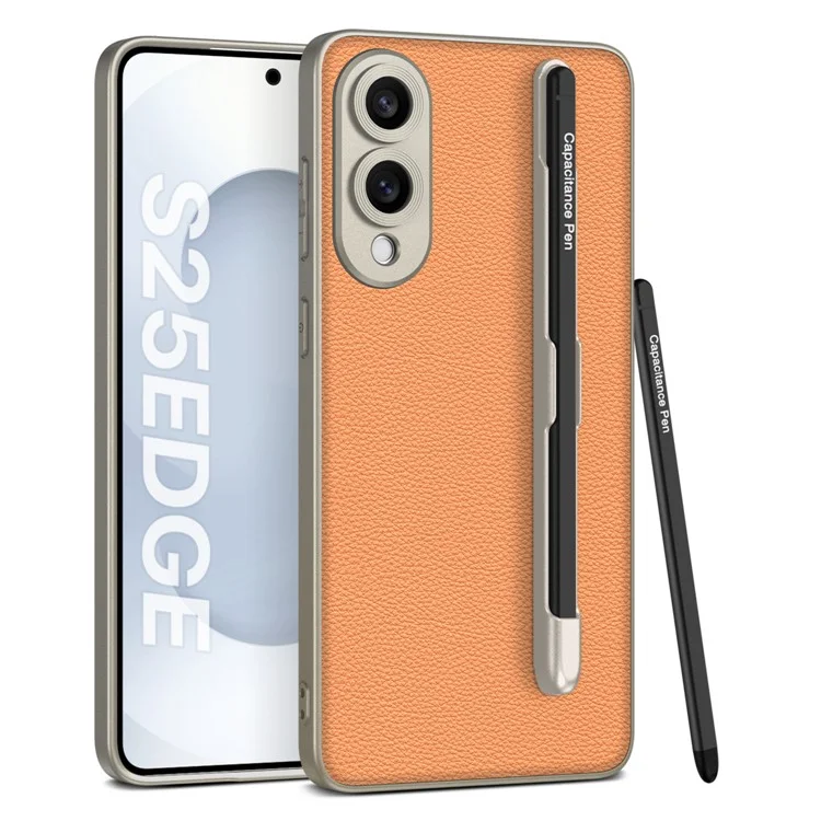 GKK For Samsung Galaxy S25 Edge Case with Stylus Skin Touch PU + TPU + PC Phone Back Cover - Orange
