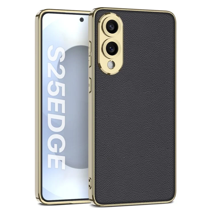 GKK For Samsung Galaxy S25 Edge Case Electroplating TPU + PC + PU Phone Back Cover - Black