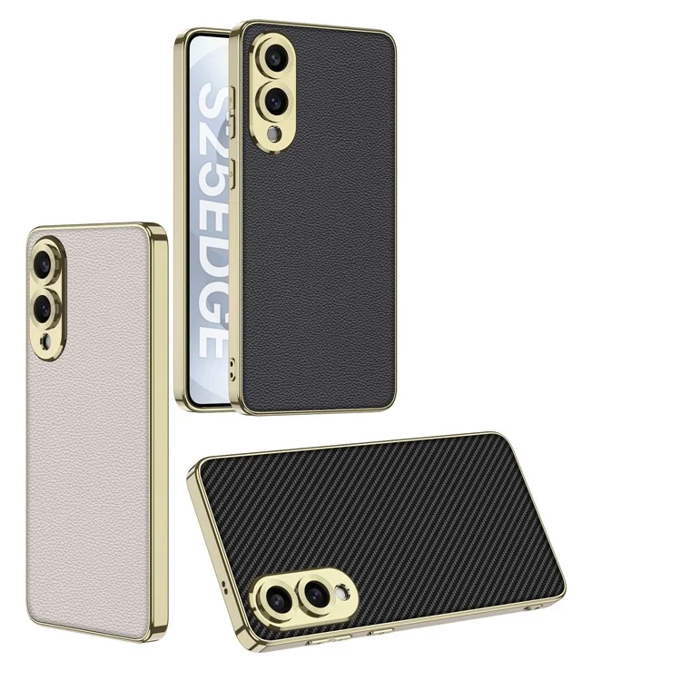 GKK For Samsung Galaxy S25 Edge Case Electroplating TPU + PC + PU Phone Back Cover - Black