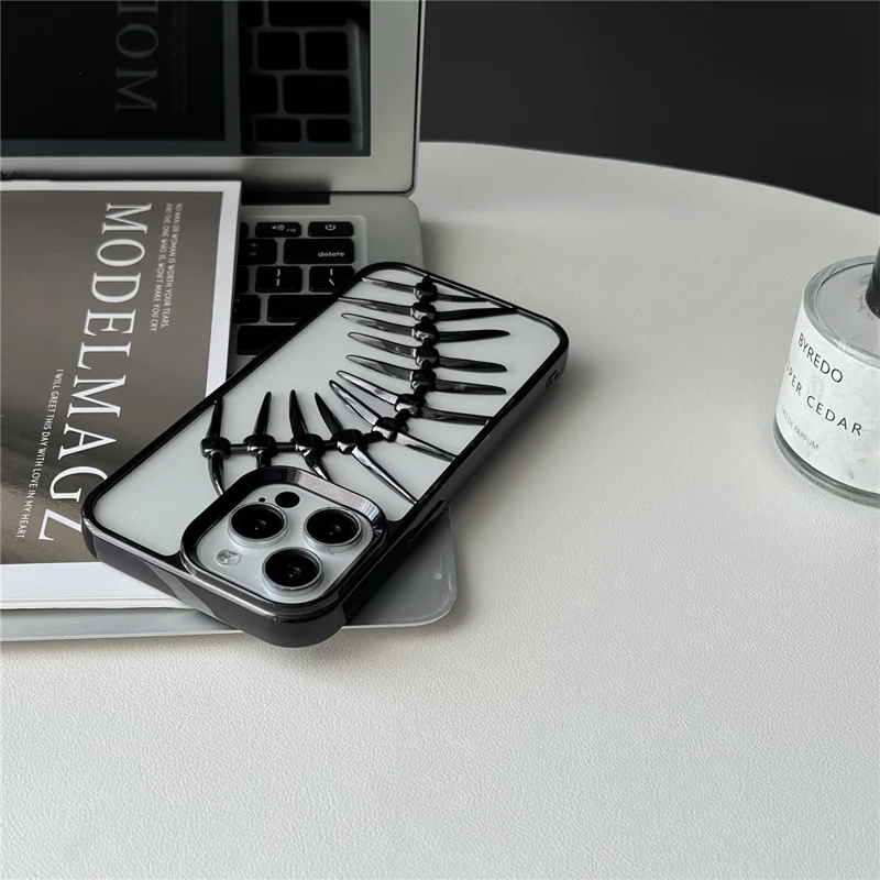 For iPhone 16 Pro Max Case Electroplated TPU Phone Shell Hollow Heat Dissipation Fish Bone Design - Black