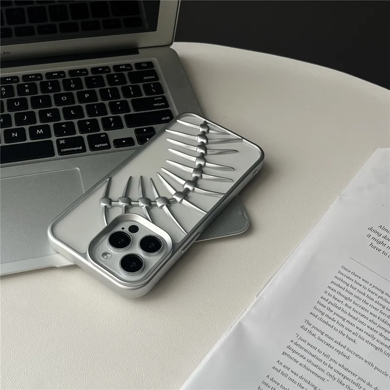 For iPhone 16 Pro Case Matte TPU Phone Shell Hollow Heat Dissipation Fish Bone Design - Silver