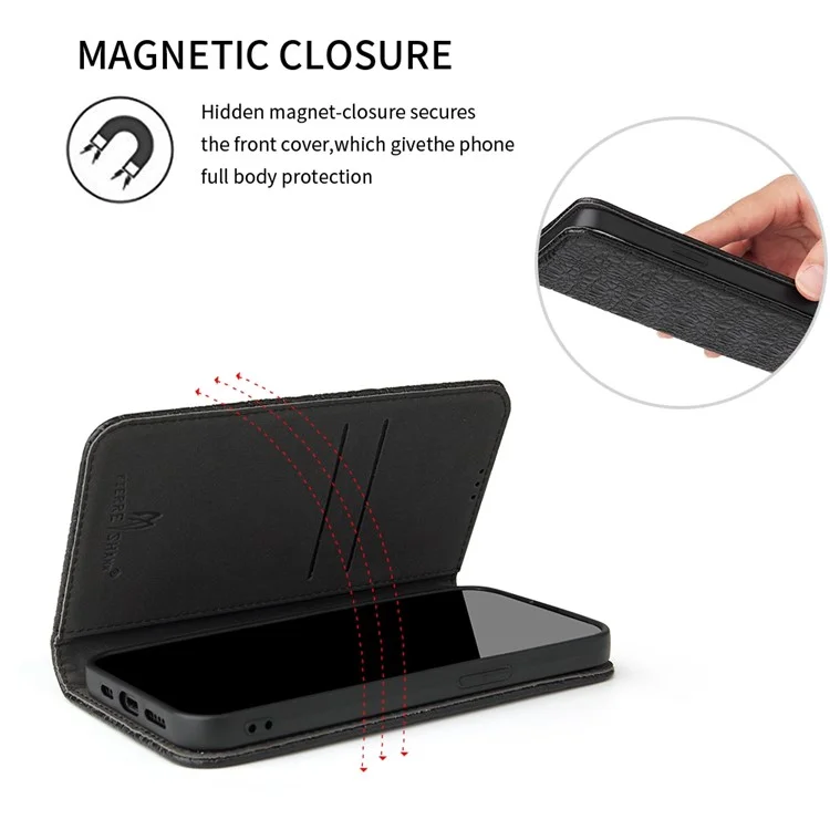 Case de Teléfonos Magnéticos Absorbidos Automáticamente Para Iphone 14, Capa Superior de Cuero de Vaca de Caída de Cuero de Cuero de Cuero de Cuero de Cuero Cubierta de Billetera Celular - Negro