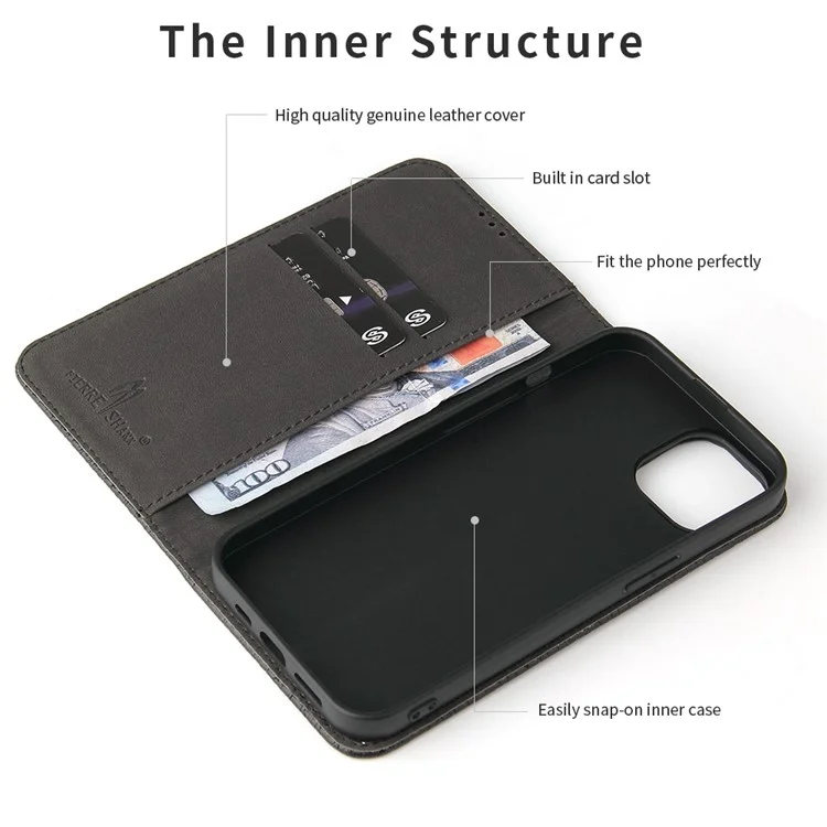 Case de Teléfonos Magnéticos Absorbidos Automáticamente Para Iphone 14, Capa Superior de Cuero de Vaca de Caída de Cuero de Cuero de Cuero de Cuero de Cuero Cubierta de Billetera Celular - Negro
