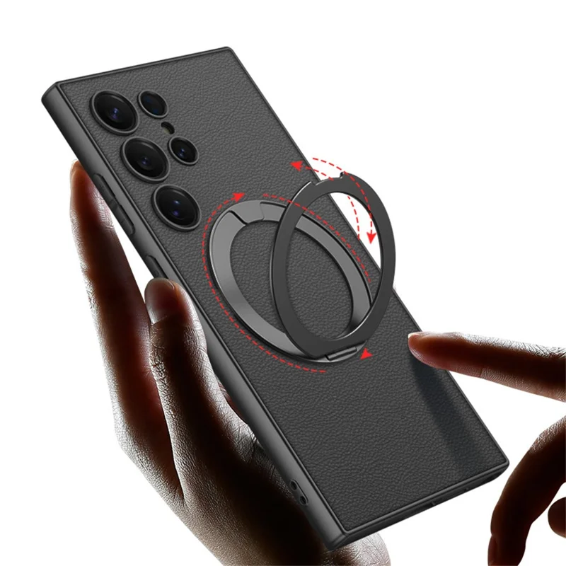GKK For Samsung Galaxy S23 Ultra Magnetic Case PU + TPU + PC Phone Back Cover with Kickstand - Carbon Fiber Texture