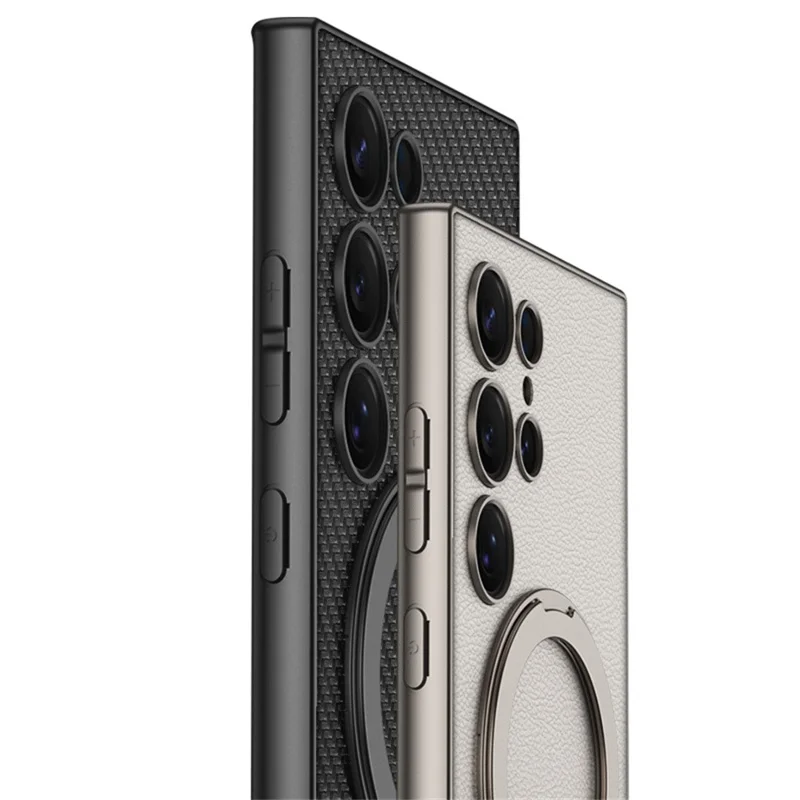 GKK For Samsung Galaxy S23 Ultra Magnetic Case PU + TPU + PC Phone Back Cover with Kickstand - Carbon Fiber Texture