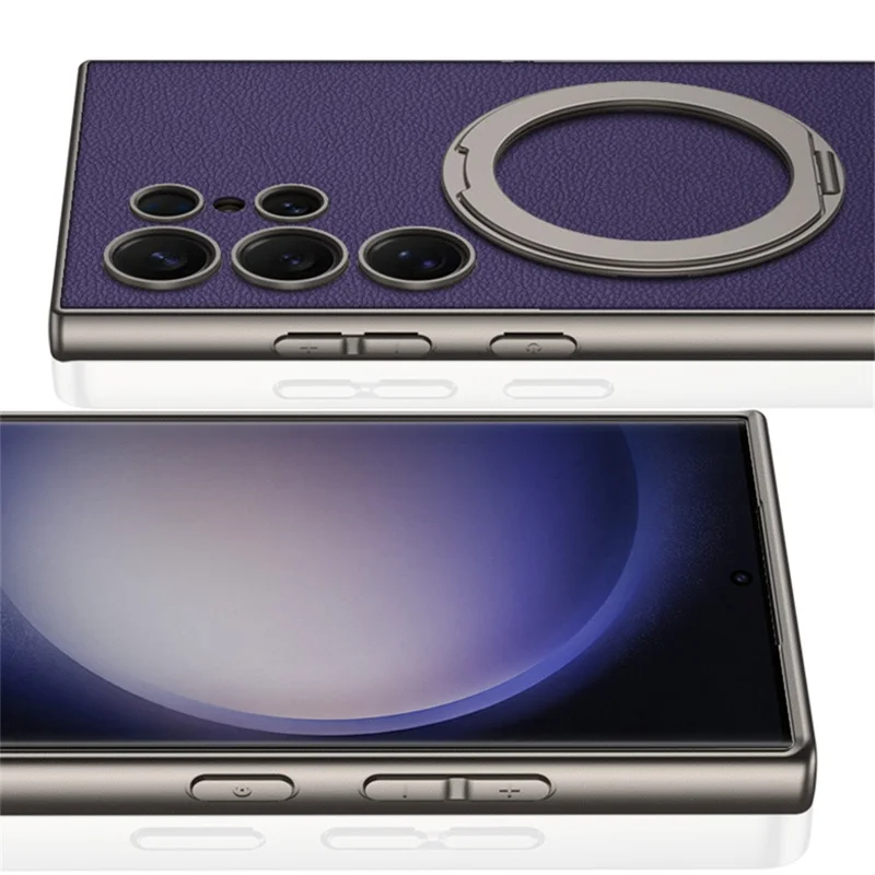 GKK For Samsung Galaxy S23 Ultra Magnetic Case PU + TPU + PC Phone Back Cover with Kickstand - Carbon Fiber Texture