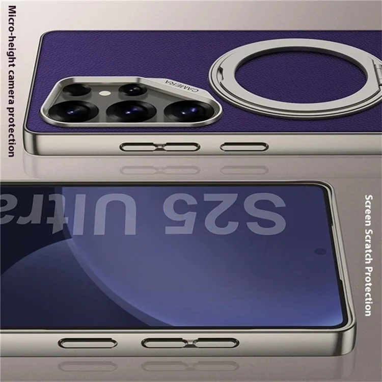 GKK For Samsung Galaxy S24 Ultra Magnetic Case Large Lens Cutout PU + TPU + PC Kickstand Phone Cover - Carbon Fiber Texture