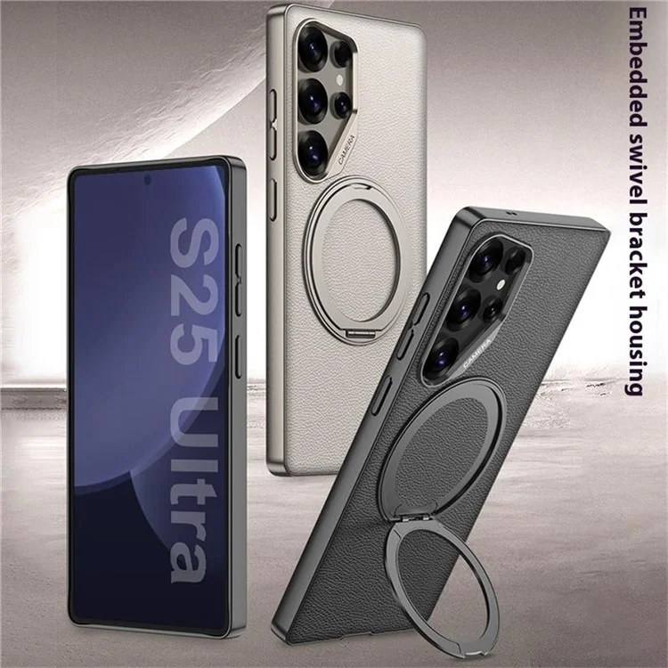GKK For Samsung Galaxy S24 Ultra Magnetic Case Large Lens Cutout PU + TPU + PC Kickstand Phone Cover - Carbon Fiber Texture