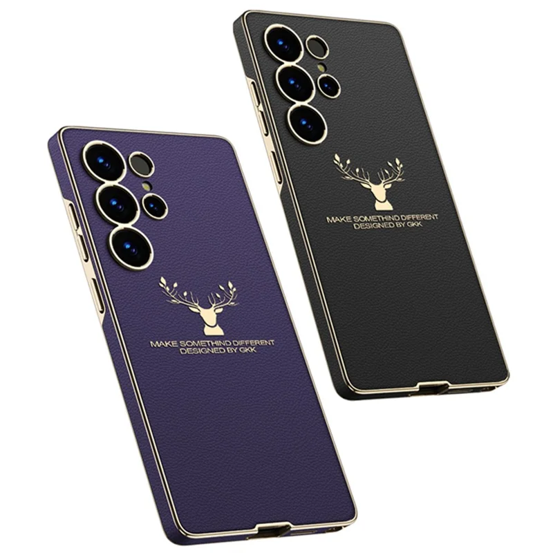 GKK For Samsung Galaxy S25 Ultra Case Deer Pattern PU Covered Hard PC Phone Shell - Purple