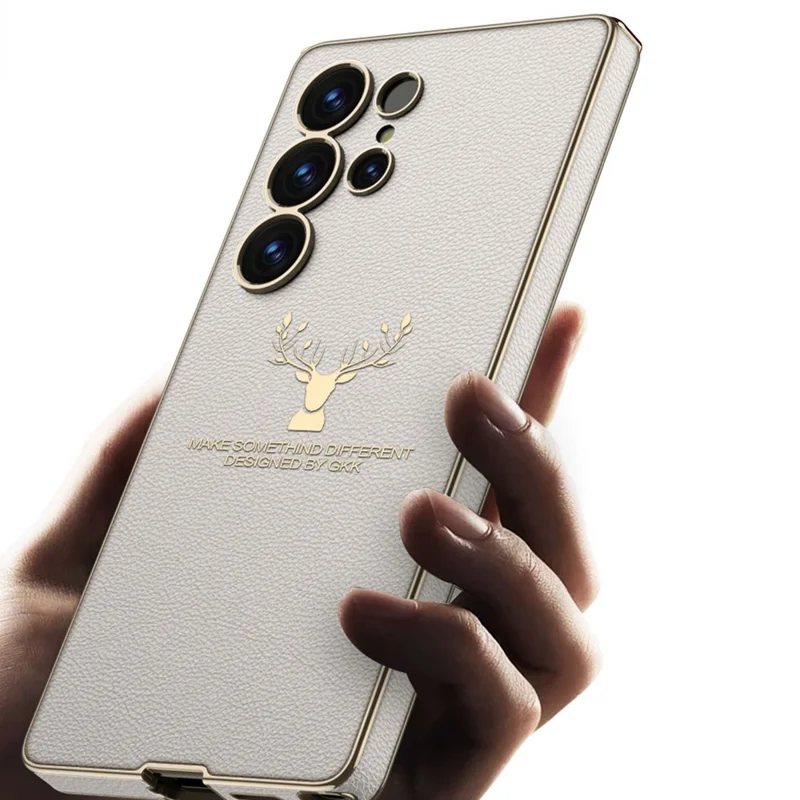 GKK For Samsung Galaxy S25 Ultra Case Deer Pattern PU Covered Hard PC Phone Shell - Purple