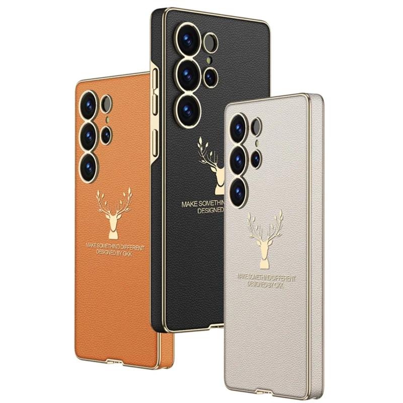 GKK For Samsung Galaxy S25 Ultra Case Deer Pattern PU Covered Hard PC Phone Shell - Purple