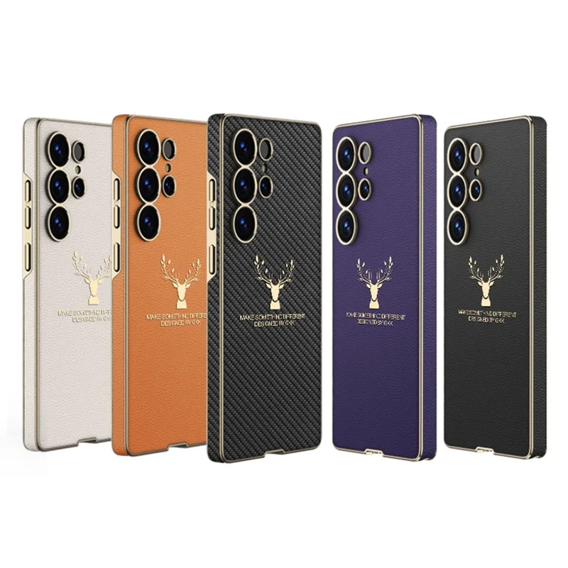 GKK For Samsung Galaxy S25 Ultra Case Deer Pattern PU Covered Hard PC Phone Shell - Purple