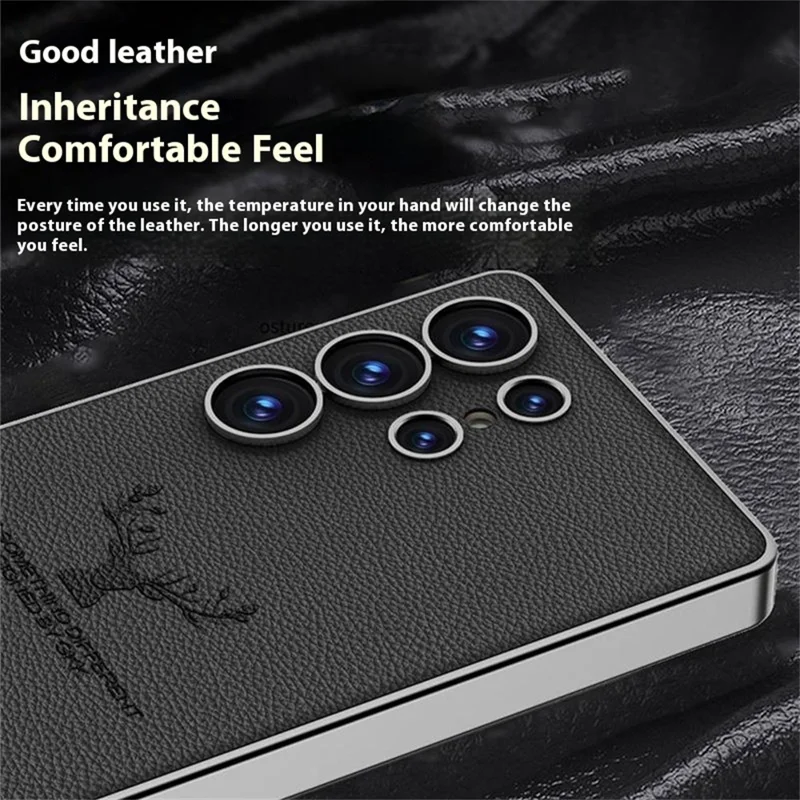 GKK For Samsung Galaxy S25 Ultra Case Deer Pattern Electroplating TPU + PC + PU Phone Back Cover - Black