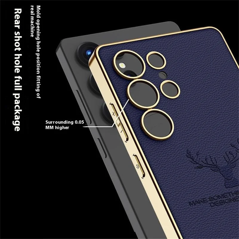 GKK For Samsung Galaxy S25 Ultra Case Deer Pattern Electroplating TPU + PC + PU Phone Back Cover - Black
