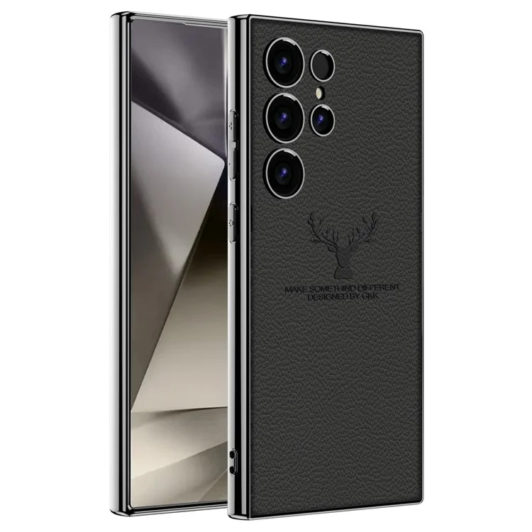 GKK Für Samsung Galaxy S24 Ultra Hülle Hirschmuster Elektrolytisch beschichtete TPU + PC + PU Handyhülle - Schwarz