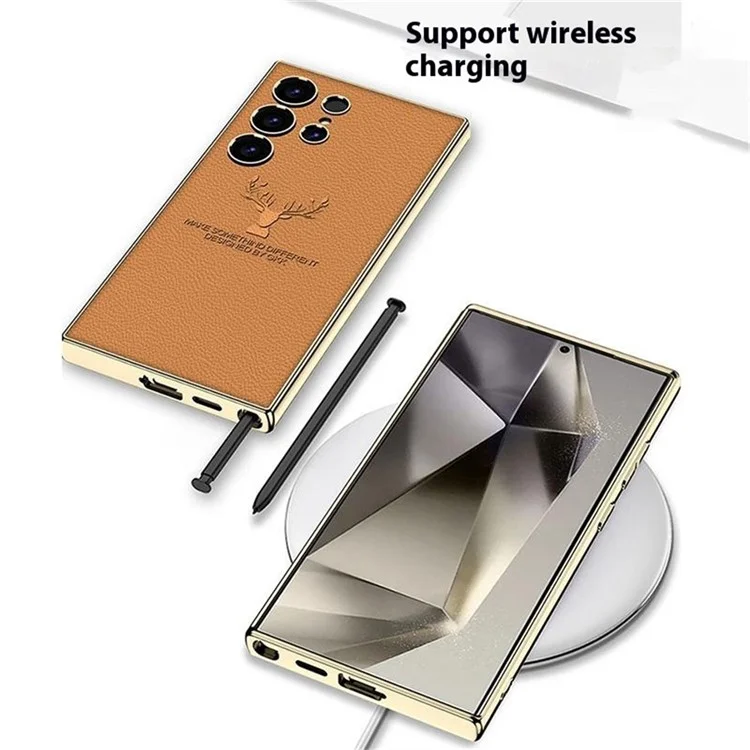 GKK Für Samsung Galaxy S24 Ultra Hülle Hirschmuster Elektrolytisch beschichtete TPU + PC + PU Handyhülle - Schwarz