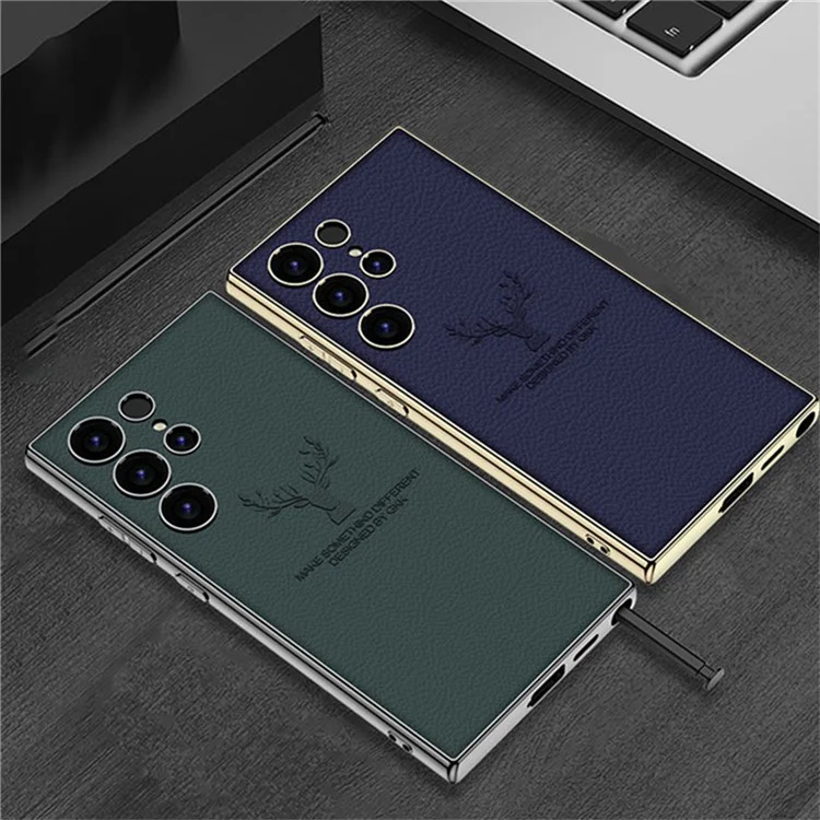 GKK Für Samsung Galaxy S24 Ultra Hülle Hirschmuster Elektrolytisch beschichtete TPU + PC + PU Handyhülle - Schwarz