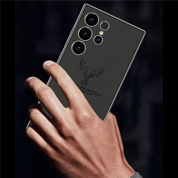 GKK Für Samsung Galaxy S24 Ultra Hülle Hirschmuster Elektrolytisch beschichtete TPU + PC + PU Handyhülle - Schwarz