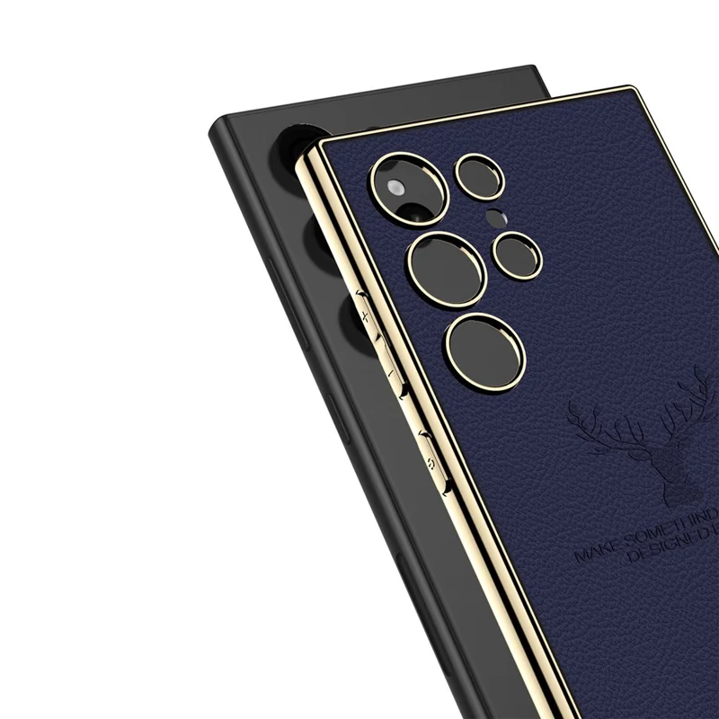 GKK For Samsung Galaxy S23 Ultra Case Deer Pattern Electroplating TPU + PC + PU Phone Back Cover - Black
