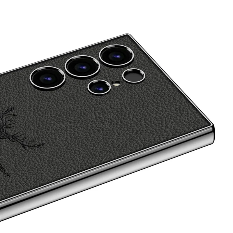 GKK For Samsung Galaxy S23 Ultra Case Deer Pattern Electroplating TPU + PC + PU Phone Back Cover - Black