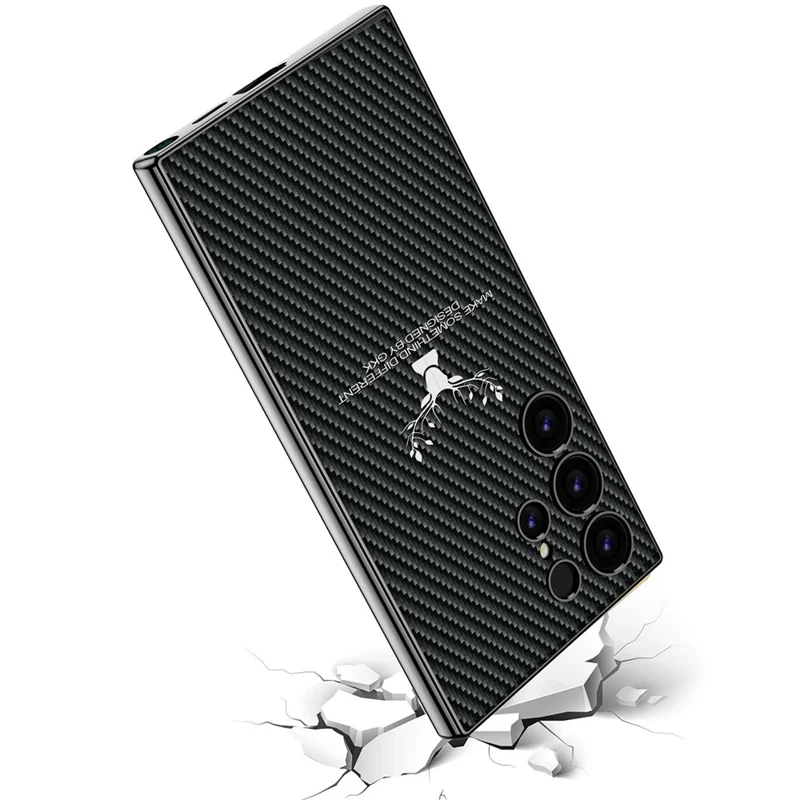 GKK For Samsung Galaxy S23 Ultra Case Deer Pattern Electroplating TPU + PC + PU Phone Back Cover - Black