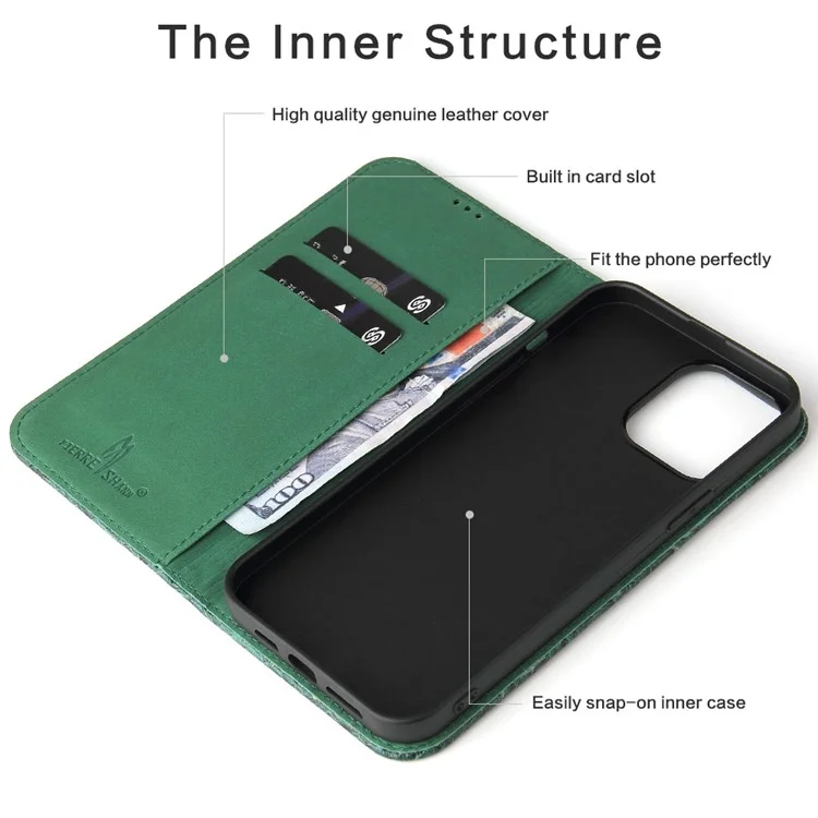 Anti-fall-telefonhülle Für Iphone 14 Pro, Top-layer Cowide Leder Crocodile Textur Handy Brieftasche Abdeckung Mit Faltbarem Ständer - Grün