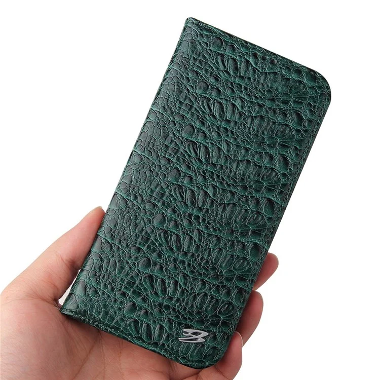 Anti-fall-telefonhülle Für Iphone 14 Pro, Top-layer Cowide Leder Crocodile Textur Handy Brieftasche Abdeckung Mit Faltbarem Ständer - Grün