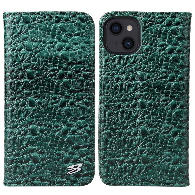 Pour Iphone 14 Plus Auto-absorbed Magnetic Phone Byle Byleft Stand Anti-scratch Top Top Coue Coue Coupure de Téléphone Portable Crocodile Crocodile Crocodile - Vert