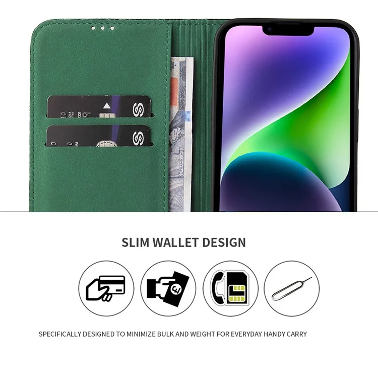 Pour Iphone 14 Plus Auto-absorbed Magnetic Phone Byle Byleft Stand Anti-scratch Top Top Coue Coue Coupure de Téléphone Portable Crocodile Crocodile Crocodile - Vert
