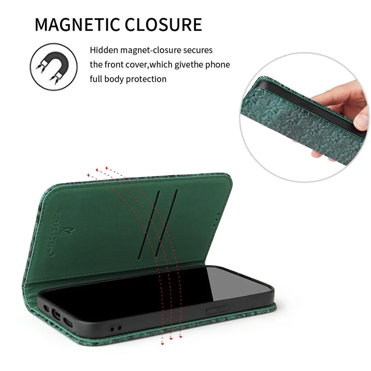 Pour Iphone 14 Plus Auto-absorbed Magnetic Phone Byle Byleft Stand Anti-scratch Top Top Coue Coue Coupure de Téléphone Portable Crocodile Crocodile Crocodile - Vert